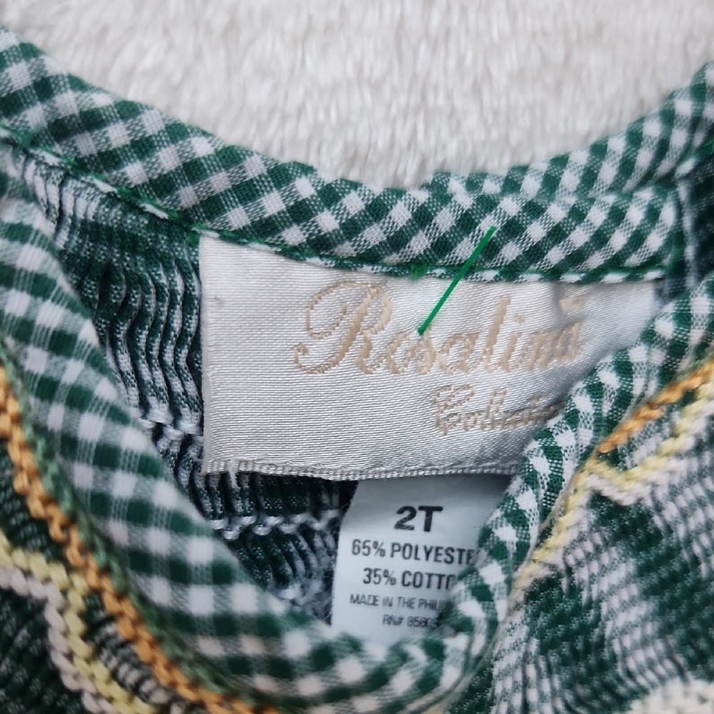 Rosalina Collections Green Gingham Smocked Dress With Chicken Embroidery, SZ 2T - Picture 2 of 7